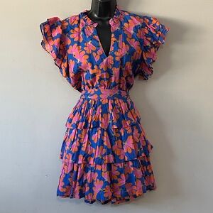 BRITON COURT Delilah Vibrant Floral Mini Dress - Blue and Pink Med and Lg